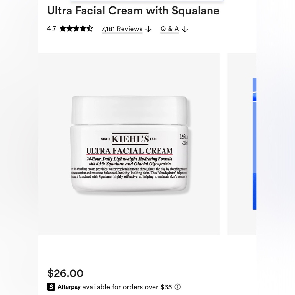 Kiehl's Ultra Facial Cream - White Jar Full size product. - Picture 3 of 3